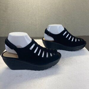 Skechers Black Suede Wedge Sandal Memory Foam Slingback Comfy Platform Women 7.5